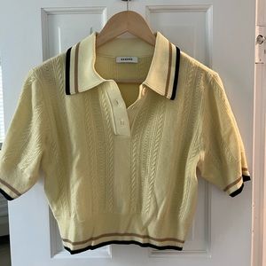 Sandro Cropped ribbed-knit cropped polo top
